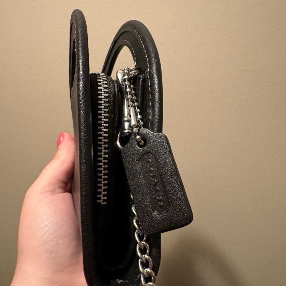 Coach Black Top Handle Wallet Crossbody Bag with Silver Chain